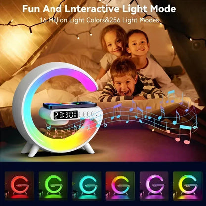 15W Fast Charging Multifunction Wireless Charger Pad Stand Speaker TF RGB Night Light Station for iPhone Samsung Xiaomi Huawei