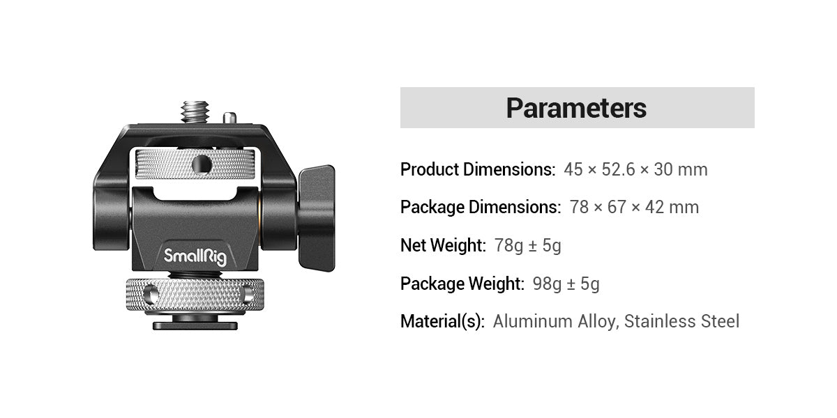 SmallRig DSLR Camera Clamp Swivel and Tilt Adjustable Monitor Mount w/ Screws Mount for Monitor Flash Light DIY Attachment 2903B