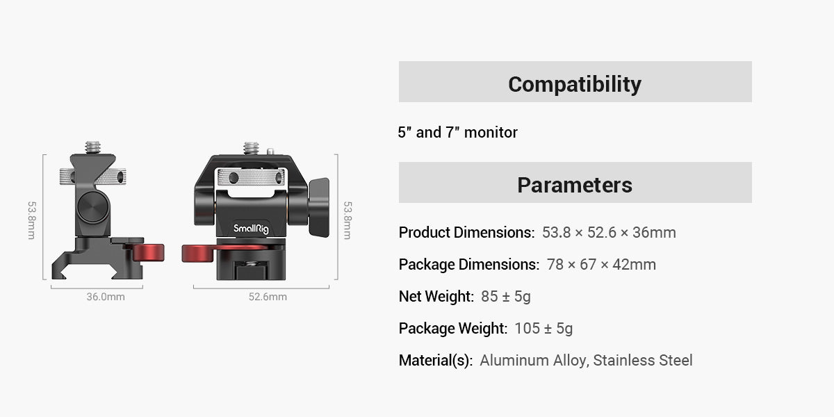 SmallRig DSLR Camera Clamp Swivel and Tilt Adjustable Monitor Mount w/ Screws Mount for Monitor Flash Light DIY Attachment 2903B