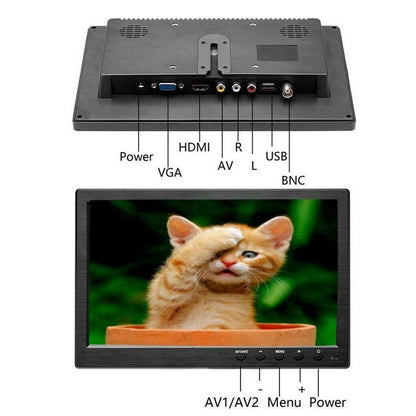 10.1inch Computer Display Monitor 1024*600 Portable LCD HD Monitor Mini TV Screen VGA/BNC/USB/HDMI/AV Input 2 Channel Video 12V