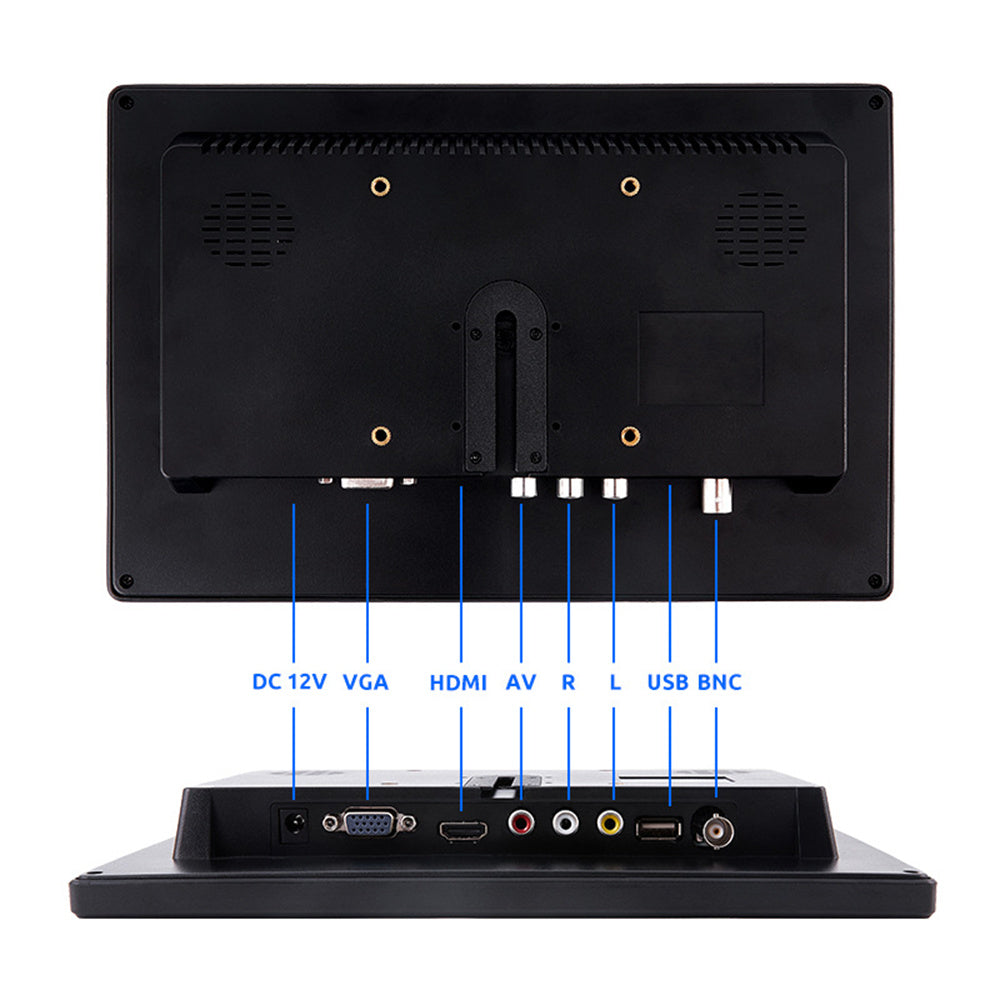 10.1inch Computer Display Monitor 1024*600 Portable LCD HD Monitor Mini TV Screen VGA/BNC/USB/HDMI/AV Input 2 Channel Video 12V