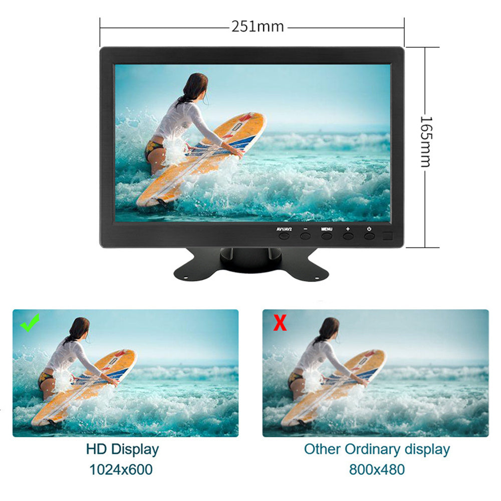 10.1inch Computer Display Monitor 1024*600 Portable LCD HD Monitor Mini TV Screen VGA/BNC/USB/HDMI/AV Input 2 Channel Video 12V