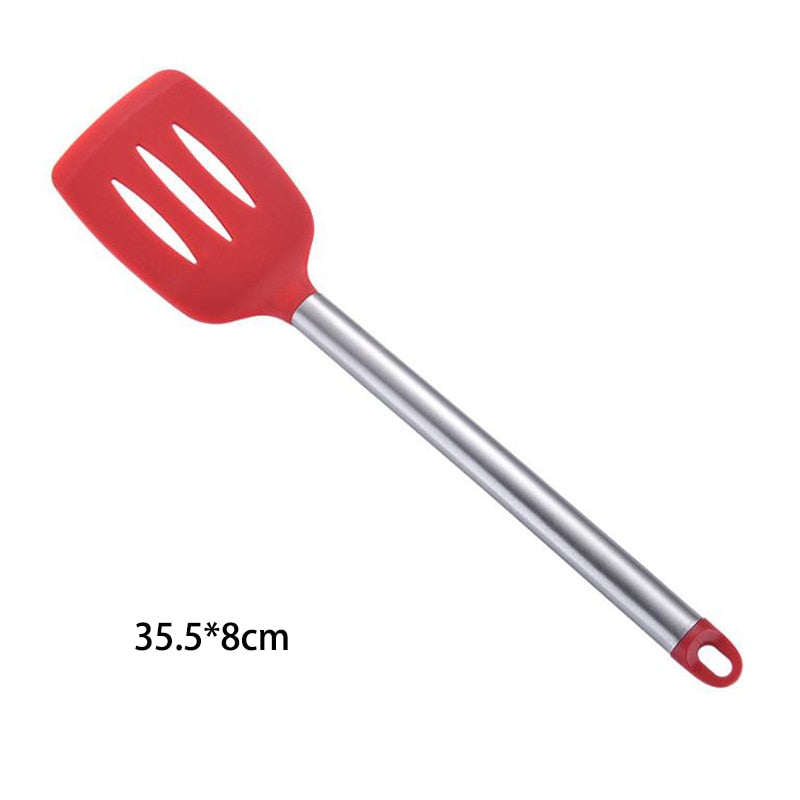 9pcs/set Stainless Steel Silicone Kitchen Utensil Set Tong Spoon Spatula Whisk Strainer Cooking Utensil with Storage Bucket