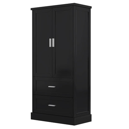 Tall Bathroom Storage Cabinet, Cabinet with Two Doors and Drawers, Adjustable Shelf, MDF Board, Black - MarvelouStoree