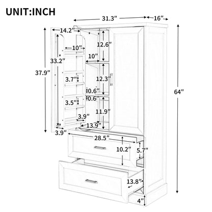 Tall Bathroom Storage Cabinet, Cabinet with Two Doors and Drawers, Adjustable Shelf, MDF Board, White - MarvelouStoree