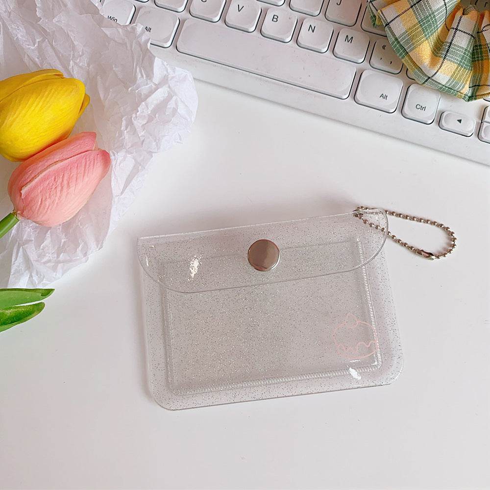 Japan And South Korea Simple Net Red Transparent Card Package Student Portable Bus ID Bank Card Protective Sleeve Flash Powder Coin Purse