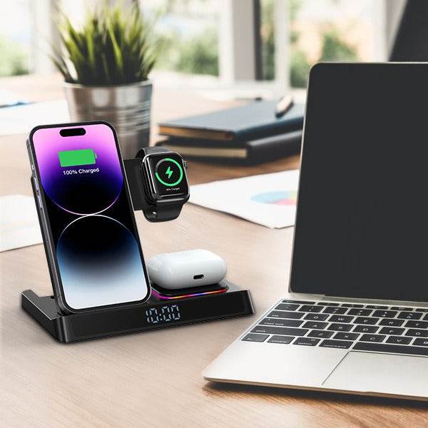 Wireless charging four in one folding clock charging dock suitable for wireless charging of Apple 14 mobile phones and watches - MarvelouStoree