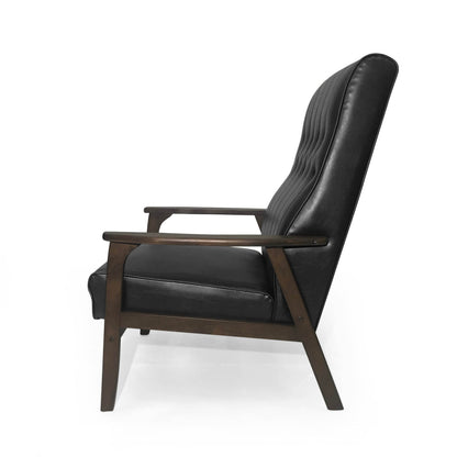 Mid Century Modern Upholstered Accent Chair, Matte Black Faux Leather - MarvelouStoree