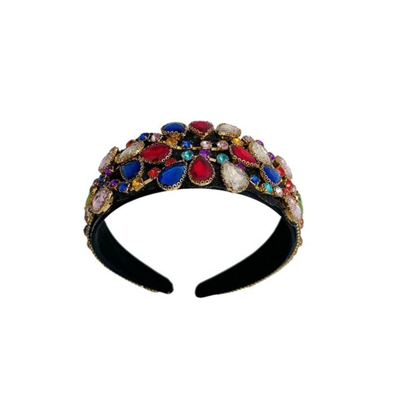 Fashionable hair band for women Baroque retro water droplet drill bit band inlaid with colored diamond hair accessories - MarvelouStoree