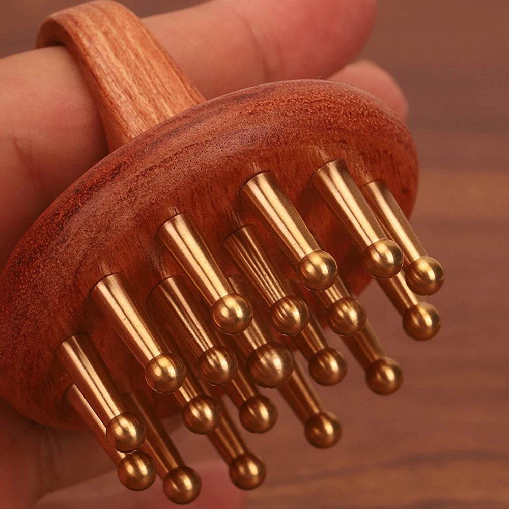 Copper Wood Head Meridian Massage Comb Gua Sha Massage Tool Body Wood Therapy Scalp Massage - MarvelouStoree