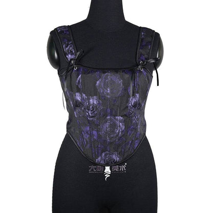 Rose Print Herringbone Corset Body Shaper - MarvelouStoree