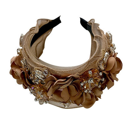 Fabric Flower Heavy Industry Wide Edge Crystal Headband Headband