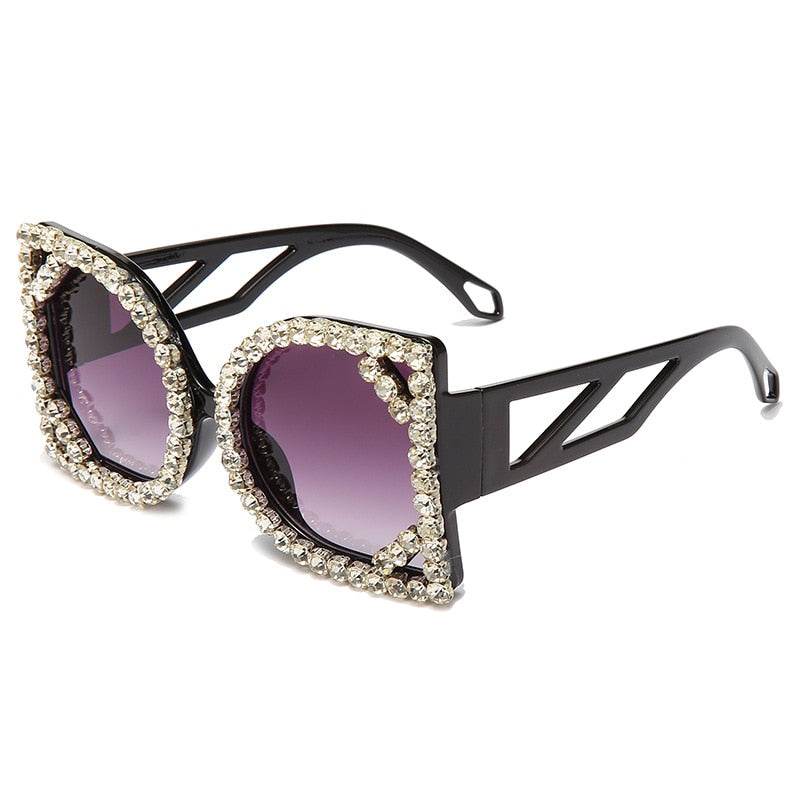 Luxury Diamond-studded Sunglasses Fashion D-shaped Big Frame Sun glasses Female Diamond Gorgeous Sunglass - MarvelouStoree