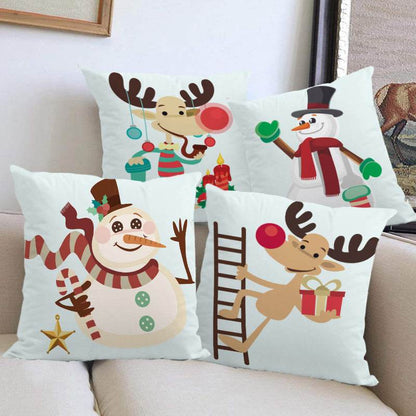 Christmas reindeer print pillow cover holiday snowman super soft pillowcase living room sofa decoration cushion - MarvelouStoree