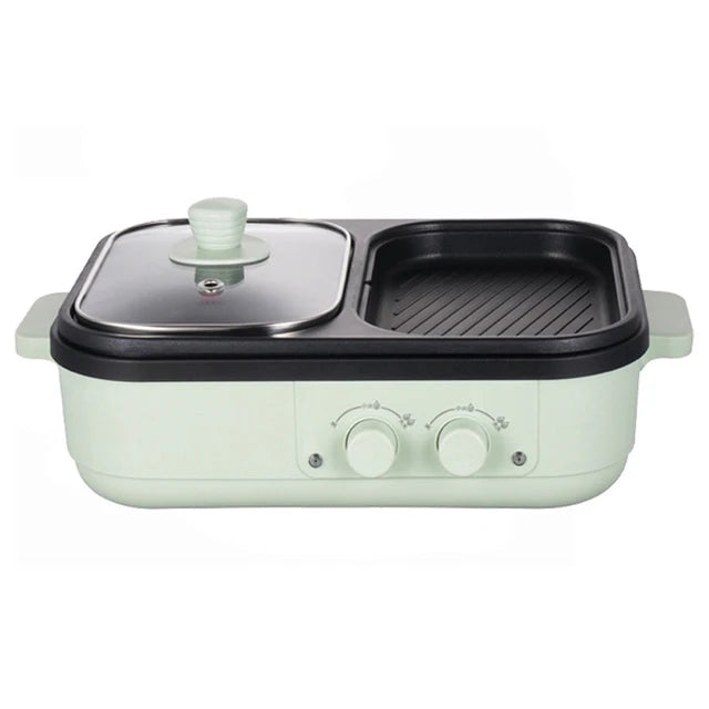 2 in 1 Electric Multi Cooker Shabu Pot and Griddle BBQ Grill Fryer Pan Hot Pot with BBQ Grill Steaks Ramen Noodles Cooking Pot