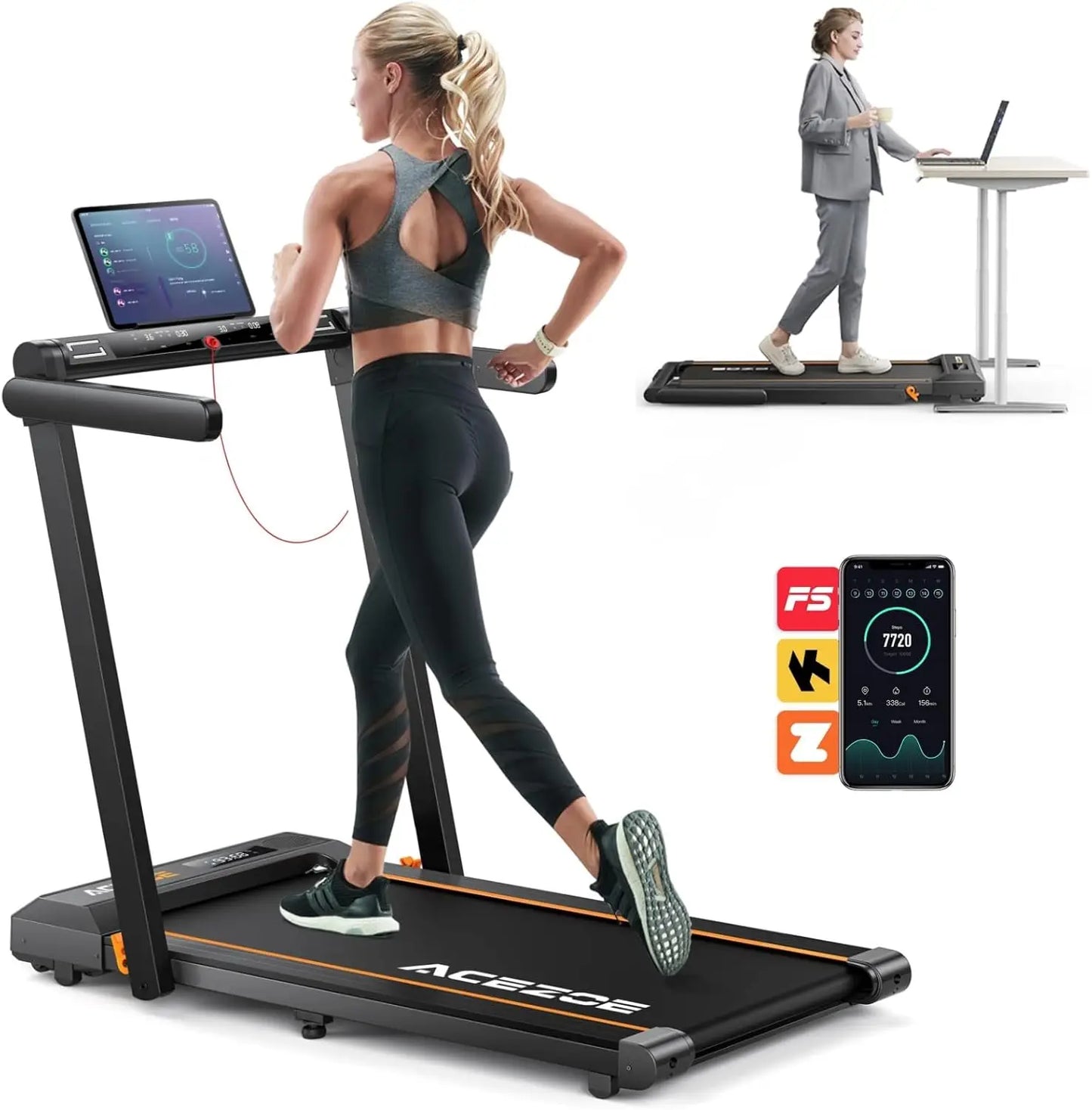 2 in 1 Foldable Treadmill for Home, Treadmill with 12 HIIT Modes, Workout APPs and Touch Screen, 2.5HP Walking