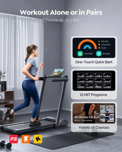 2 in 1 Foldable Treadmill for Home, Treadmill with 12 HIIT Modes, Workout APPs and Touch Screen, 2.5HP Walking