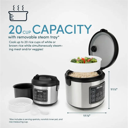 20-Cup Programmable Rice Cooker Steamer Digital Controls Nonstick Interior ARC-5100SB