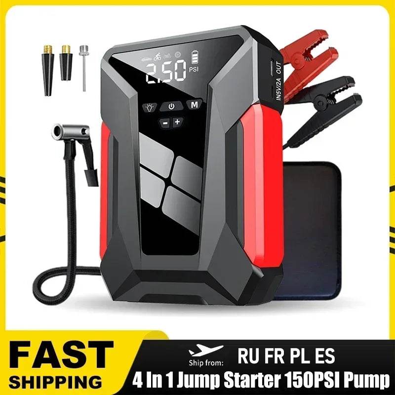 2000A Car Jump Starter Air Pump Multi-Function4In1 Air Compressor Power Bank Car Battery Starter Starting Auto Tyre Inflator - MarvelouStoree