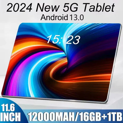 2024 NEW 11.6 Inch Original Tablet  Android13 16GB 1TB 12000mAh10 Core WPS GPS Bluetooth 5G Dual SIM Phone call Tablet PC