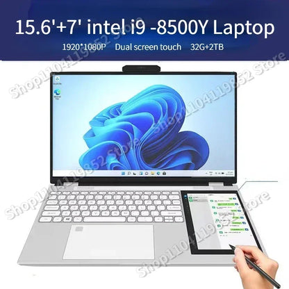 2024 NEW 15.6'+7' Dual Touch Laptop Intel N95 Core i7-8500U Notebook Windows11 Ultra-thin 32GB RAM 2TB SSD 1920x1080 Original