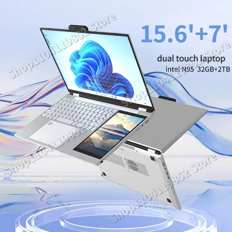 2024 NEW 15.6'+7' Dual Touch Laptop Intel N95 Core i7-8500U Notebook Windows11 Ultra-thin 32GB RAM 2TB SSD 1920x1080 Original