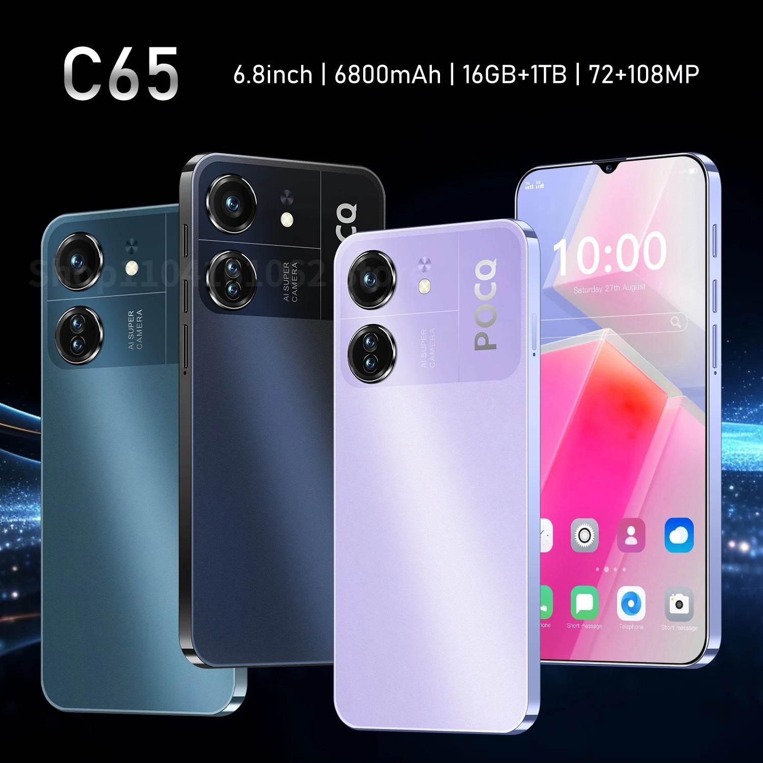 2024 NEW C65 Smart phone 6.8“ Dimensity 9300 16GB+1TB 6800mAh 72+108MP 4G/5G Network Cellphone Android Mobile Phone - MarvelouStoree