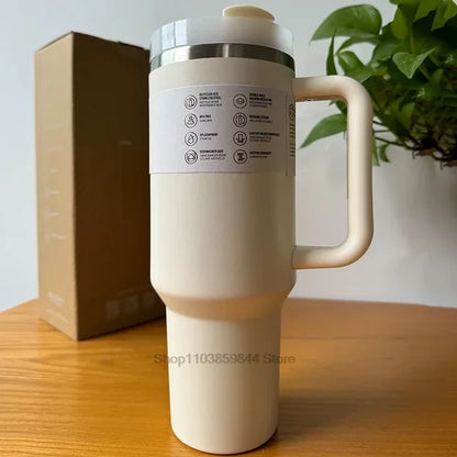 2024 New  Handle Straw Lid Stainless Steel 30oz/40oz Vacuum Insulated Car Mug Double Wall Thermal Iced Travel Cup