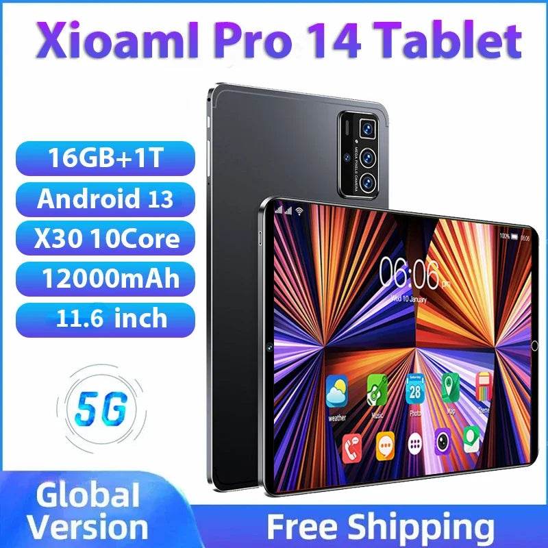 2024 New Original pro 14 Tablet Android 13 16GB 1TB Dual SIM 10 Core WPS GPS Bluetooth 5G Network Phone Call Mi Tablet PC - MarvelouStoree