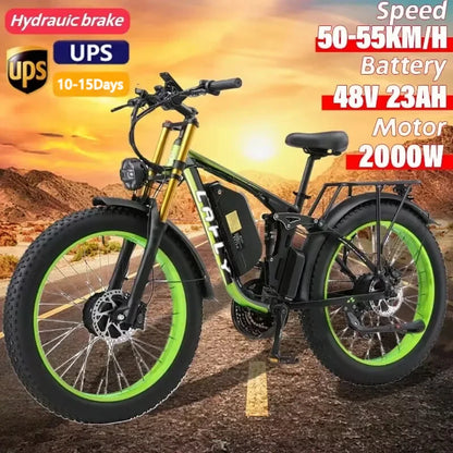 2024 New discounted 26 inch 2000W dual motor 48V 23Ah with turn signal tail light battery LAFLY T1000Pro adult electric bicycle