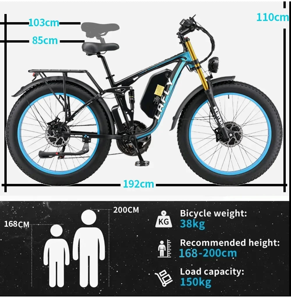 2024 New discounted 26 inch 2000W dual motor 48V 23Ah with turn signal tail light battery LAFLY T1000Pro adult electric bicycle