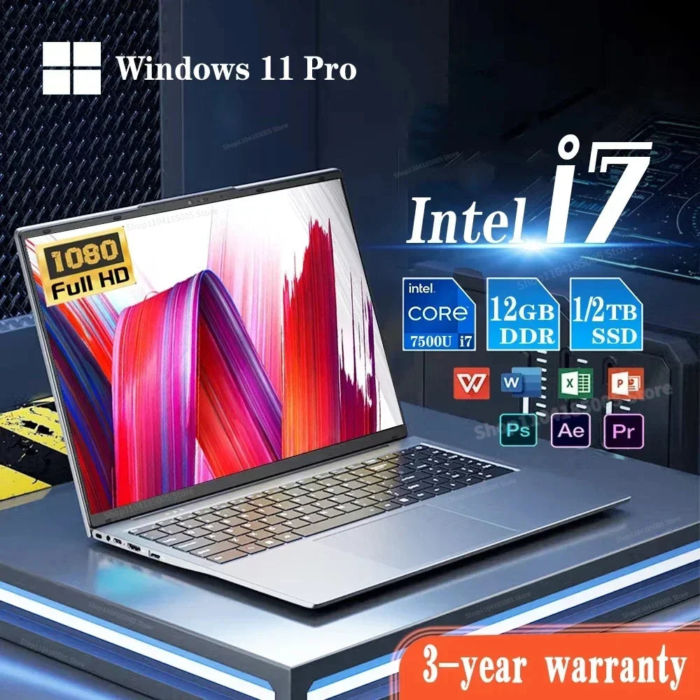 2024 Ultra Slim i7 Laptop Computer PC 14.1" intel Core i7-7500U Laptops 12GB RAM 1TB 2TB SSD Portable Laptop Notebook Windows 11