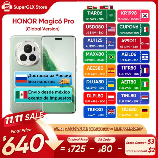 2024 new Global Version HONOR Magic6 Pro Snapdragon 8 Gen 3 6.8'' Quad-Curved Floating Screen 180MP Periscope Telephoto Camera