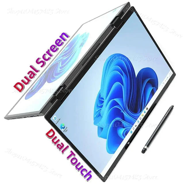 2025 Dual Screen Laptop 14+14 Inch 2K Touch Screen Notebook 16GB Intel N95 CPU 360 Degree Flip Metal Case 2 in 1 Laptop Computer