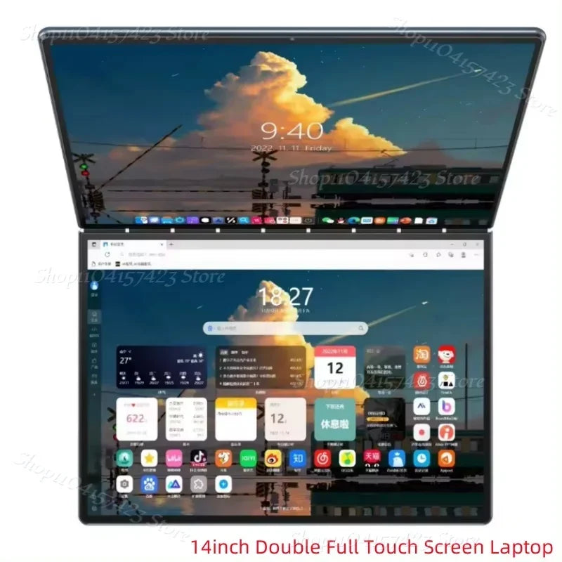 2025 Dual Screen Laptop 14+14 Inch 2K Touch Screen Notebook 16GB Intel N95 CPU 360 Degree Flip Metal Case 2 in 1 Laptop Computer