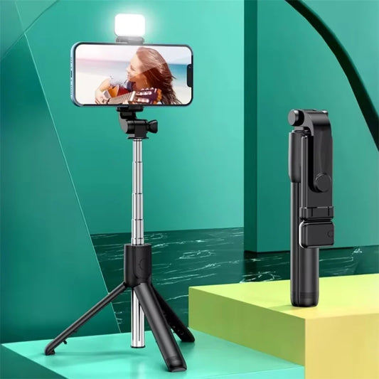 2025 New 3 In 1 Wireless Selfie Mobile phone holder With Fill Light Bluetooth Shutter Remote Control Portable Foldable Monopod