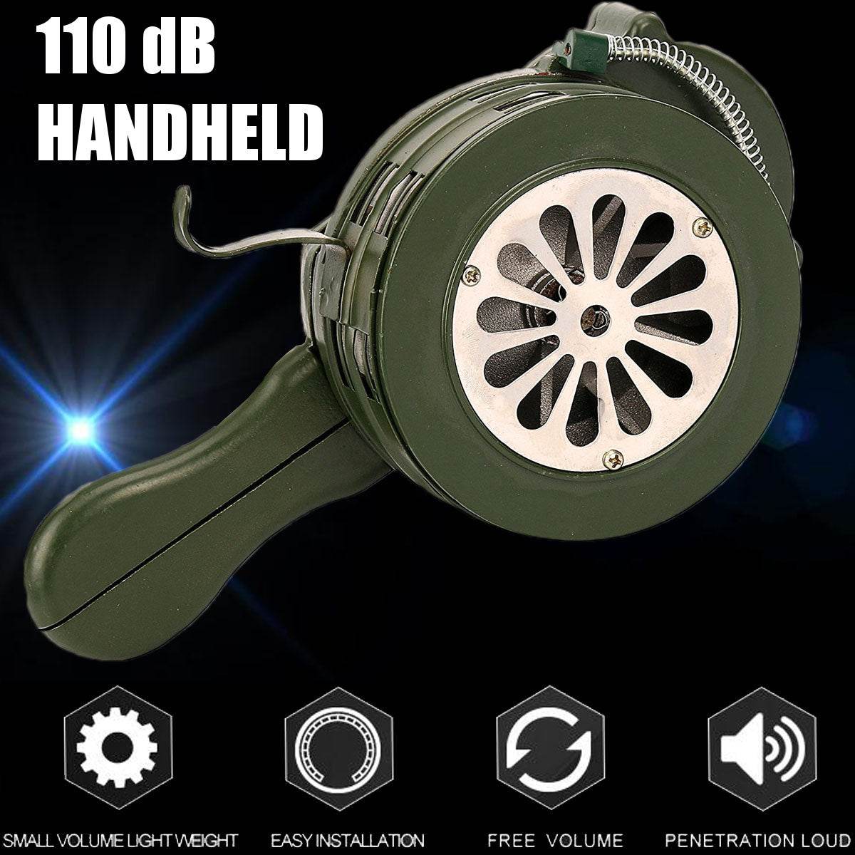 110dB Green Aluminium alloy Crank Hand Operated Air Raid Emergency Safety Alarm Buzzer Home Self Protection Security - MarvelouStoree