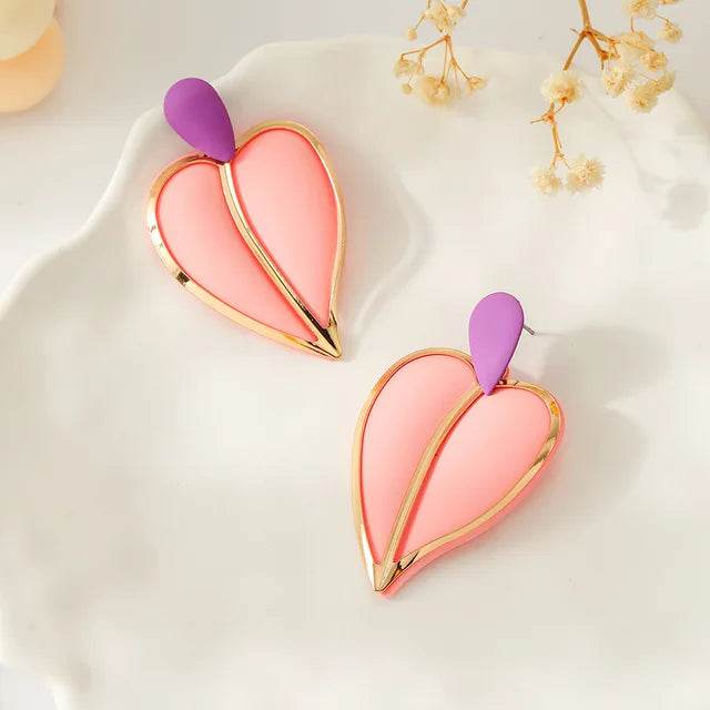 Colorful spray painted love water droplet double-layer earrings - MarvelouStoree