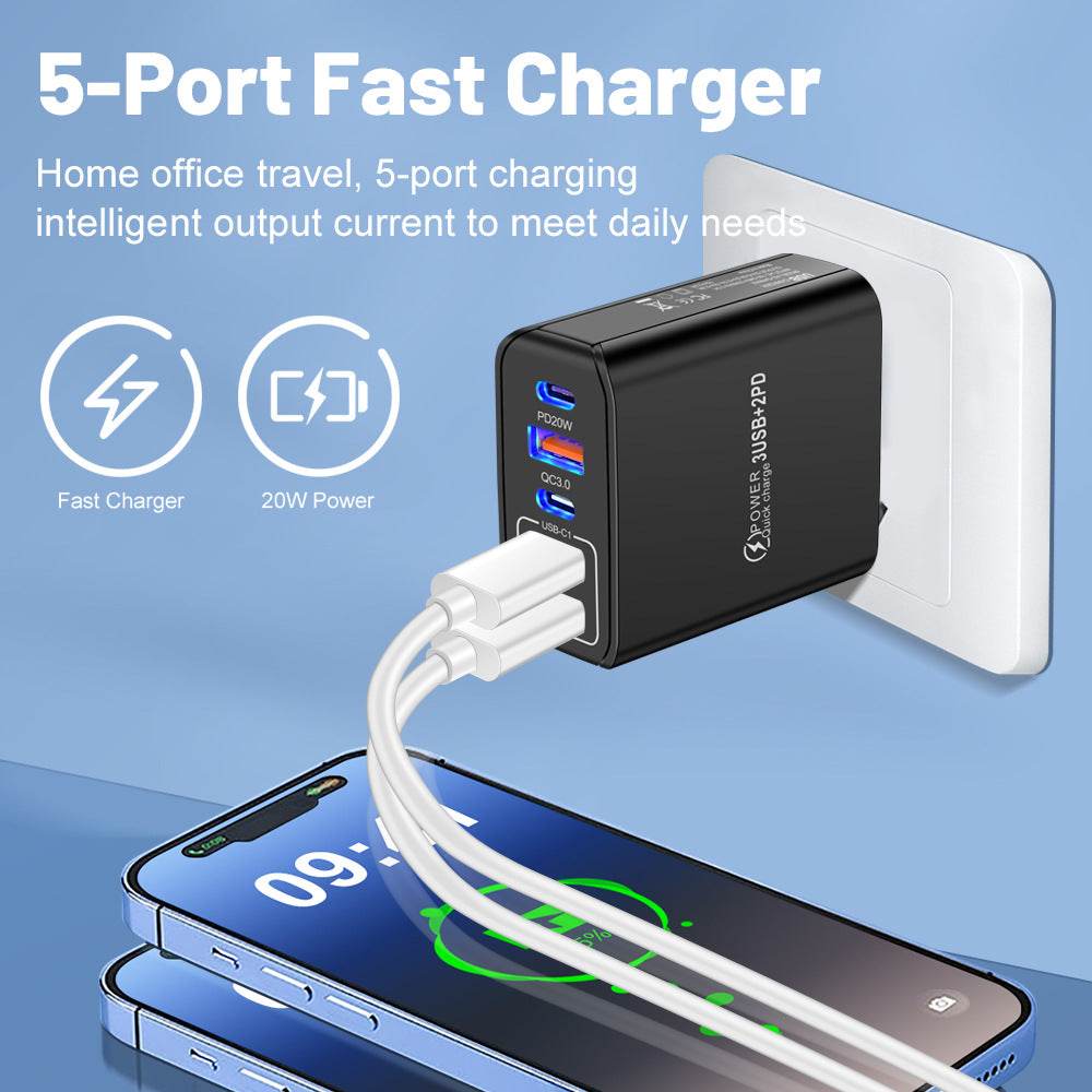 2PD+3USB fast charging mobile phone charger - MarvelouStoree