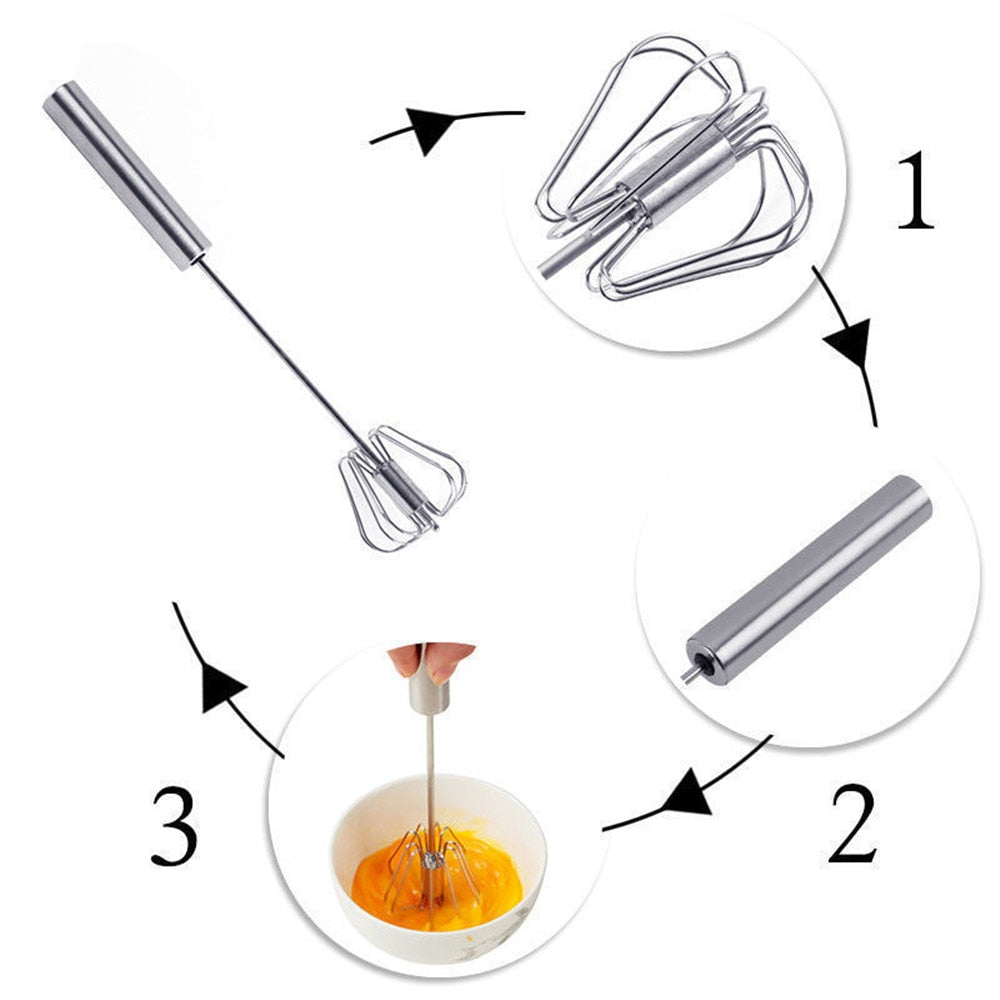 Semi-automatic Mixer Egg Beater Manual Self Turning Stainless Steel Whisk Hand Blender Egg Cream Stirring Kitchen Tools