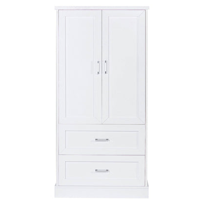 Tall Bathroom Storage Cabinet, Cabinet with Two Doors and Drawers, Adjustable Shelf, MDF Board, White - MarvelouStoree