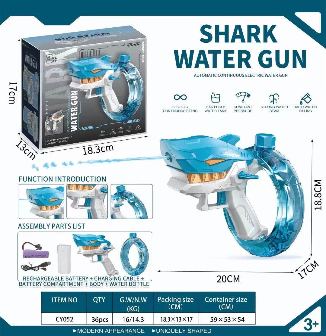 New Shark Electric Water Gun Toys Fully Automatic Continuous Fire Water Gun Large Capacity Beach Summer Children's Water Playing - MarvelouStoree