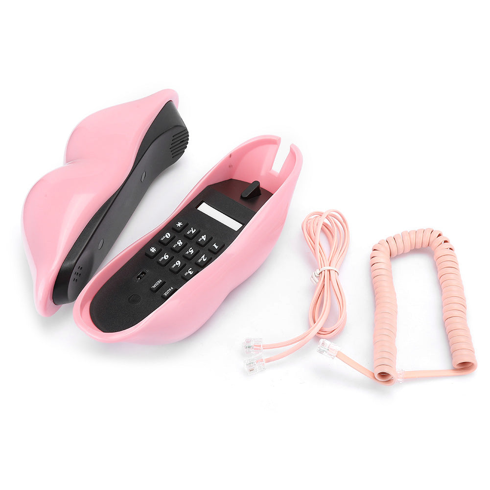 Cute Lips Shape Telephone Red Phone Multi-Functional Wired Landline Desktop Corded Fixed Phone for Home Hotel Office Decoration