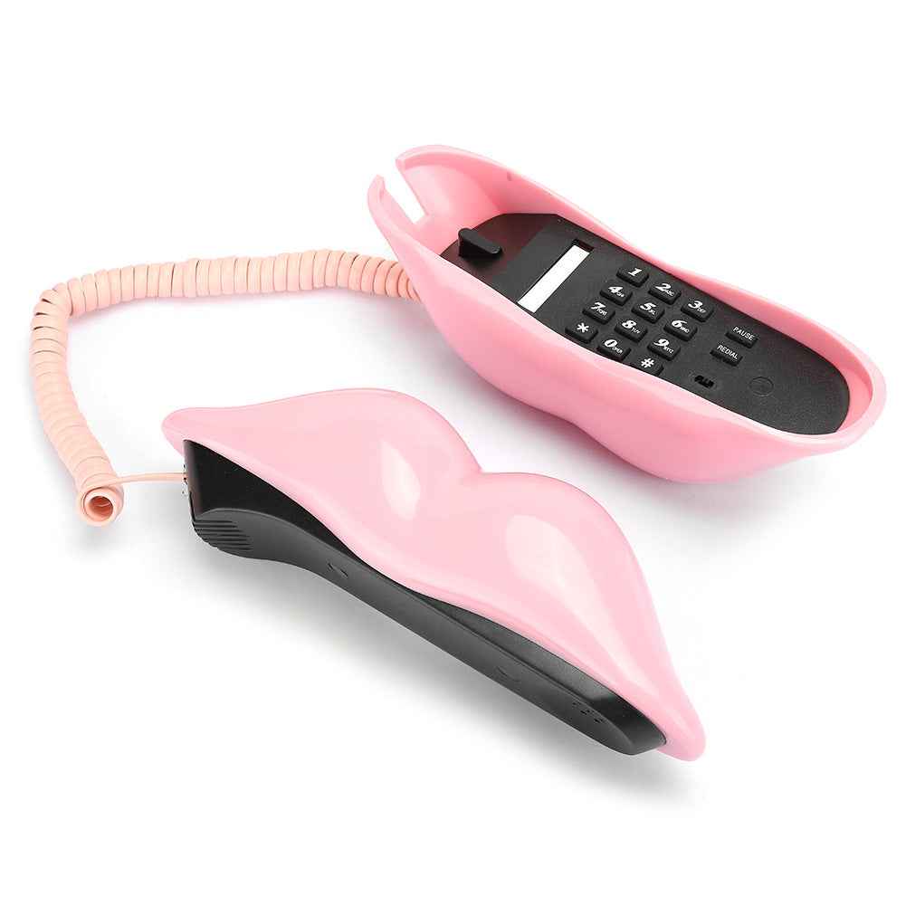 Cute Lips Shape Telephone Red Phone Multi-Functional Wired Landline Desktop Corded Fixed Phone for Home Hotel Office Decoration