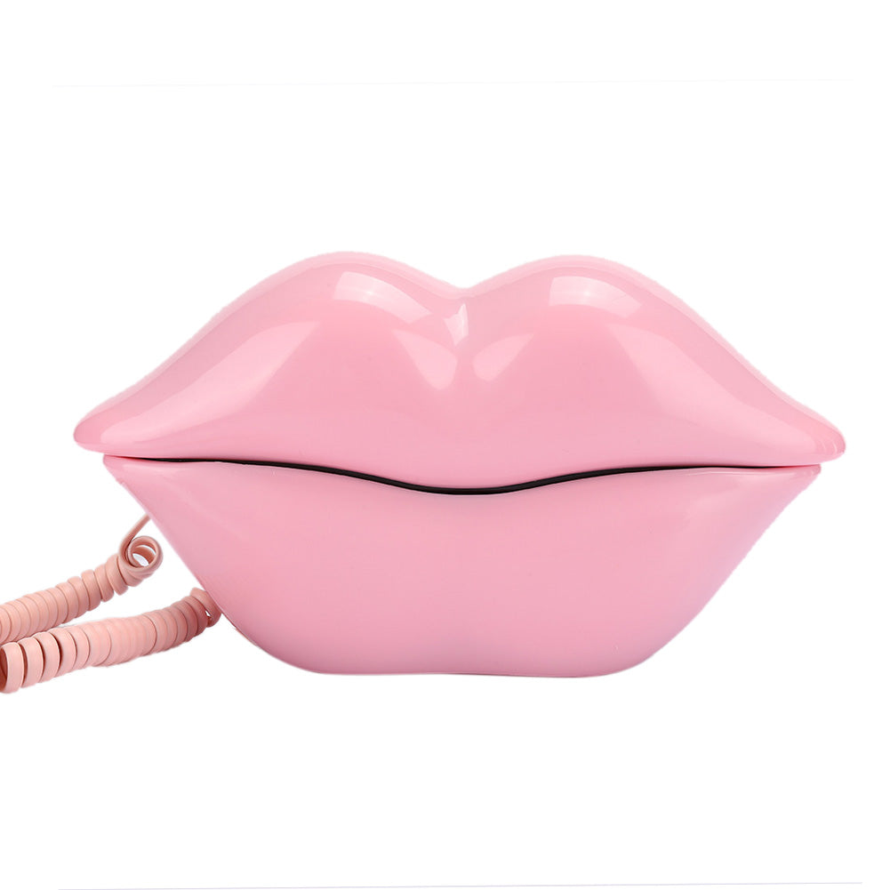 Cute Lips Shape Telephone Red Phone Multi-Functional Wired Landline Desktop Corded Fixed Phone for Home Hotel Office Decoration