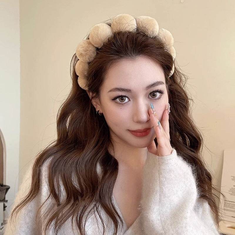 Retro plush hair hoop women's headband compression headband accessories - MarvelouStoree