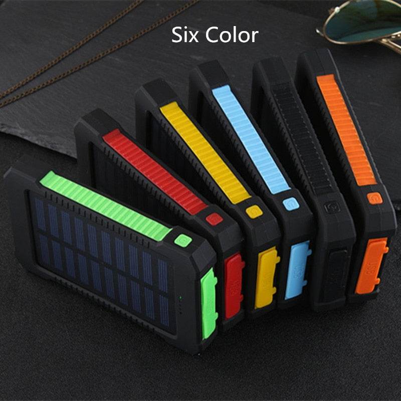 For Smartphone with LED Light Solar Power Bank Waterproof 20000mAh Charger 2 USB Ports External Charger Powerbank