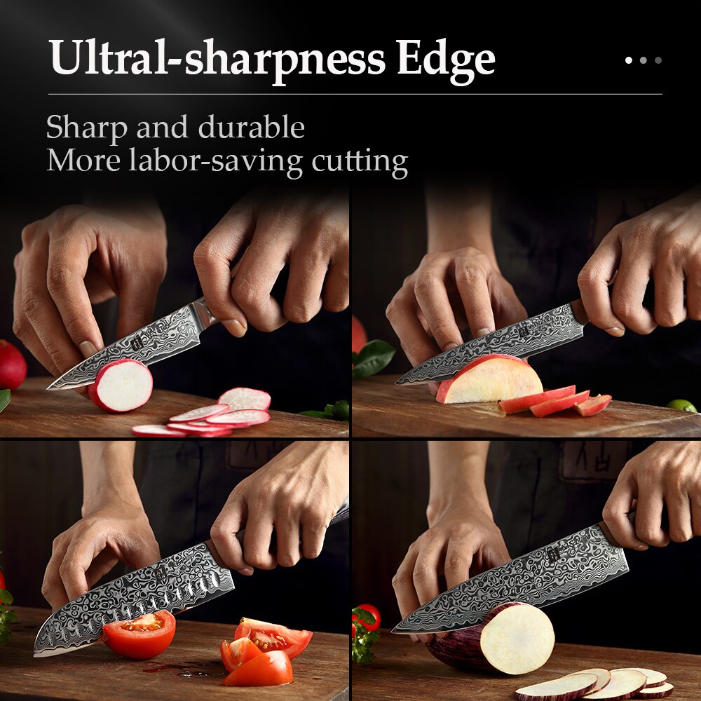 XINZUO 6 PCS Kitchen Knives Set VG10 Damascus Steel High Carbon Japanese Chef Santoku Utility Knife Cooking Set Pakkawood Handle