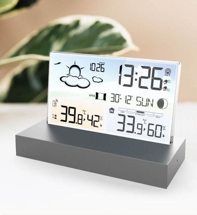 Transparent glass weather clock 3396C color screen RF wireless multi function weather forecast electronic alarm clock - MarvelouStoree