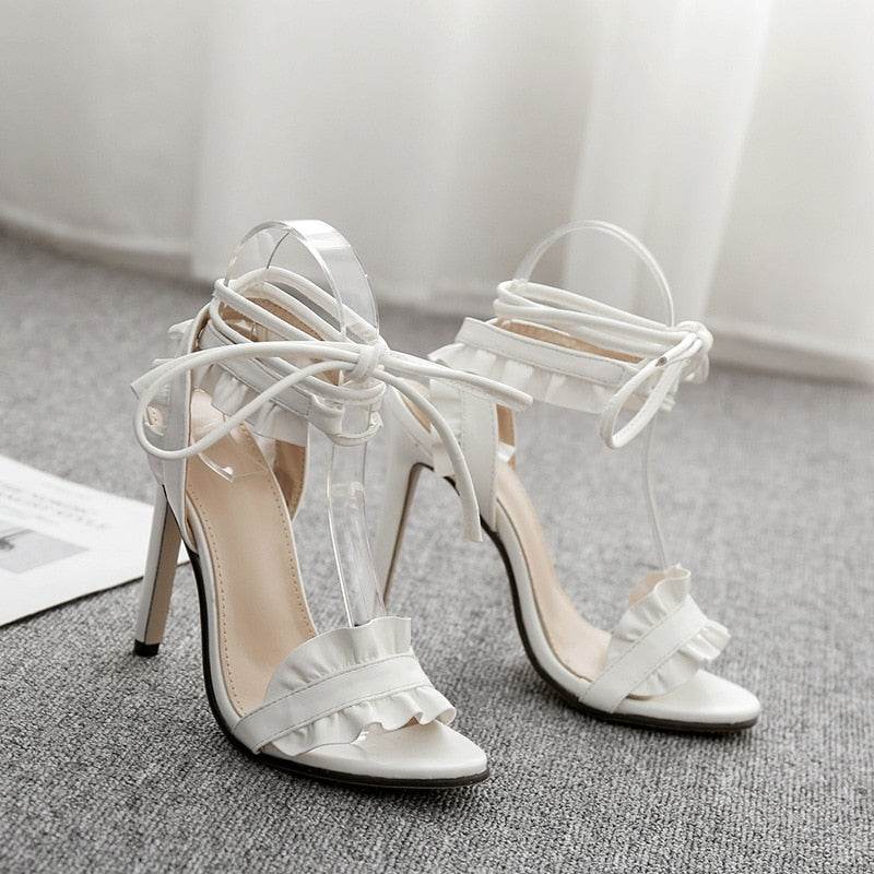 Top Sale Sandals Women's sandals Fish-mouth Lace-crossed High-heeled Shoes PLUS SIZE 40 11.5cm heels - MarvelouStoree